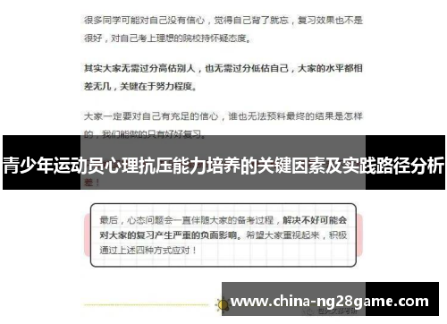 青少年运动员心理抗压能力培养的关键因素及实践路径分析